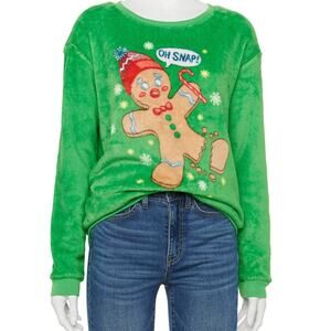 Fifth Sun Juniors Size XS Fleece Oh Snap Gingerbread Fuzzy Graphic Sweatshirt